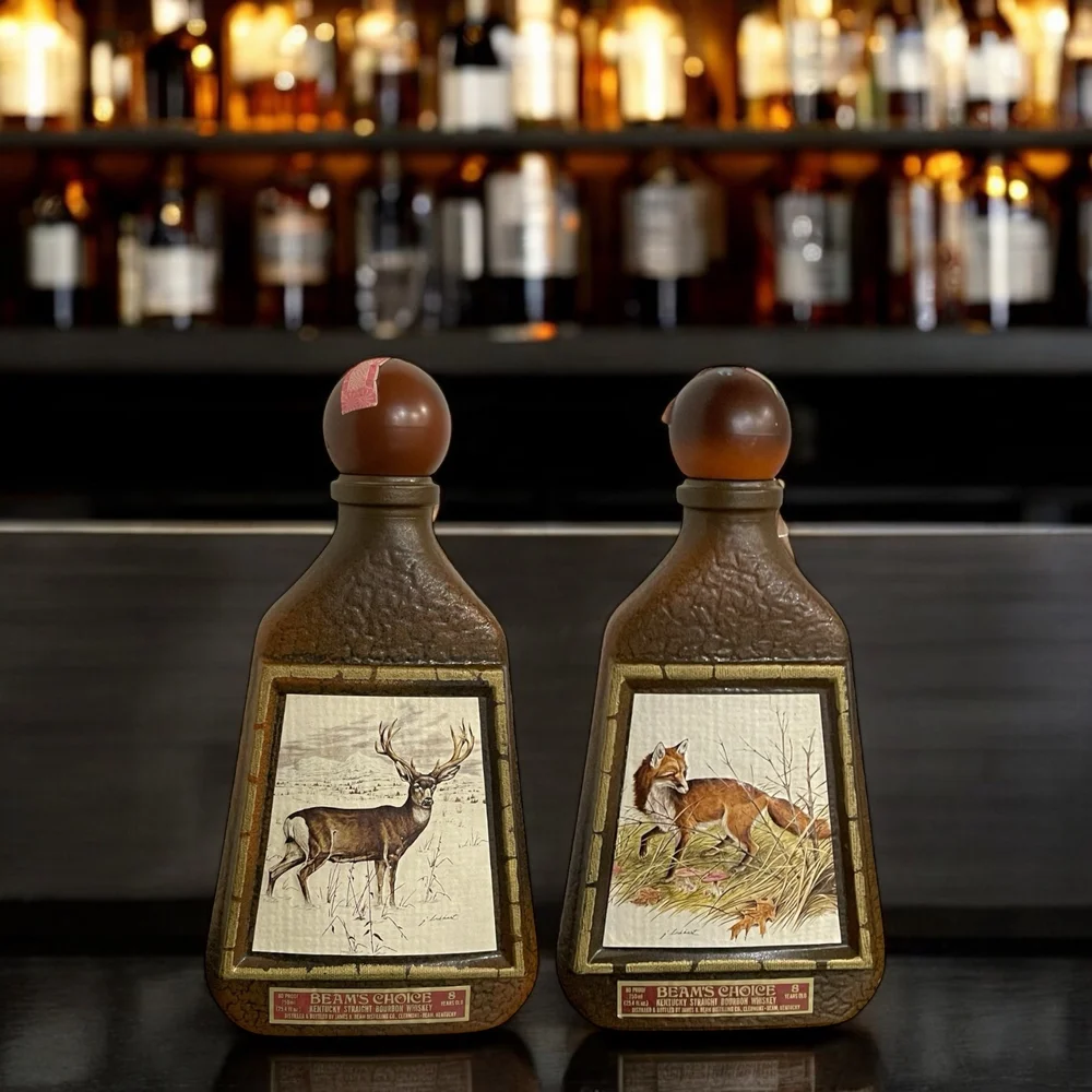 Vintage 1970s Beam's Choice Whiskey Bottles - Mule Deer & Red Fox